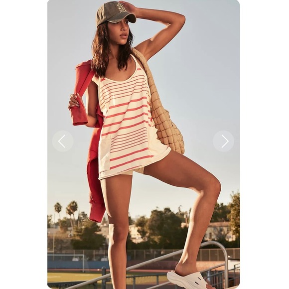 FP Movement Hot Shot Mini Dress White Pink Striped Women's‎ Size XL - Picture 1 of 9